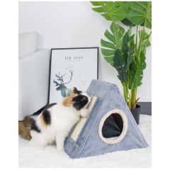 Manufacturer wholesale soft short plush foldable sisal cat house with scratcher board