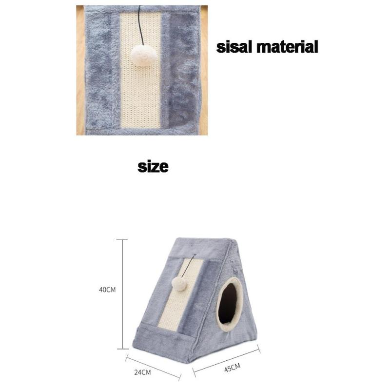 Manufacturer wholesale soft short plush foldable sisal cat house with scratcher board