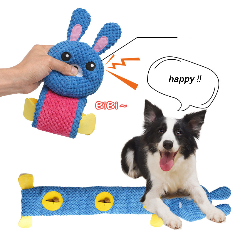 Manufacturer wholesale cute rabbit design bite resistant chew dog plush feeder toy