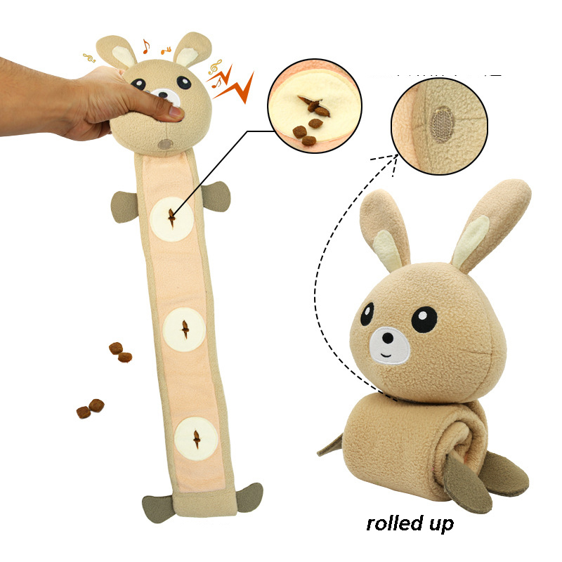 Manufacturer wholesale cute rabbit design bite resistant chew dog plush feeder toy