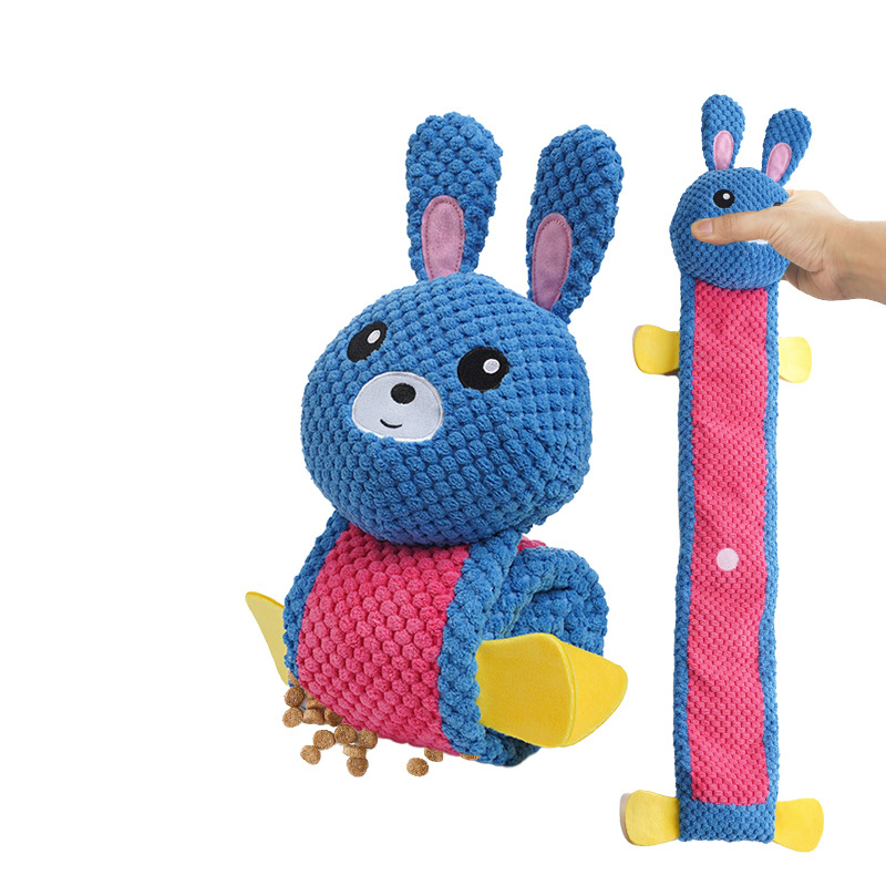 Manufacturer wholesale cute rabbit design bite resistant chew dog plush feeder toy