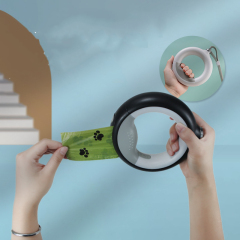 Manufacturer wholesale round led retractable dog leash with biodegradable poop bag