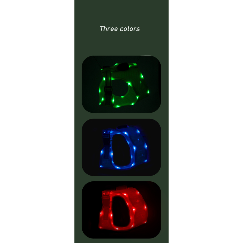 Manufacturer wholesale outdoor blue red green breathable dog harness led