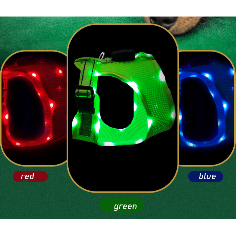 Manufacturer wholesale outdoor blue red green breathable dog harness led
