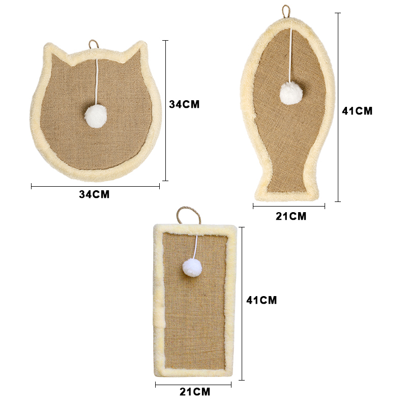 Manufacturer wholesale rectangle fish shape sisal cat scratcher board with viscose hook