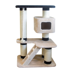 middle size beige rope cat tree stable