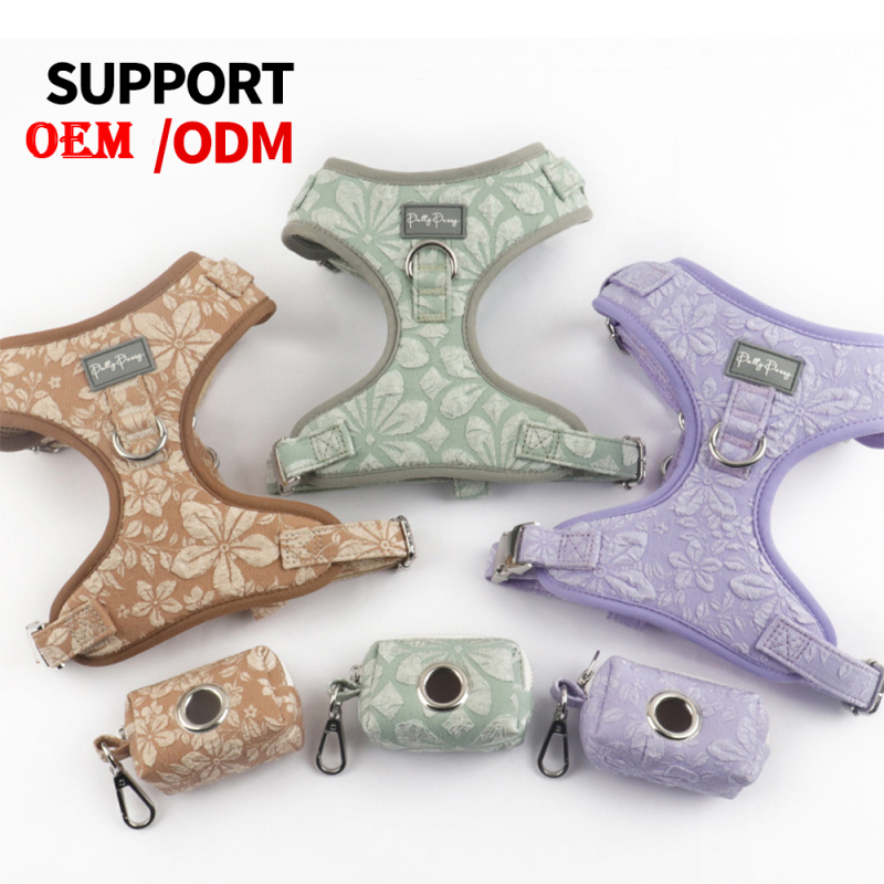 Manufacturer Wholesale Custom Logo Bowknot Poop Bag Dispenser Dog Collar Leash Harness Set