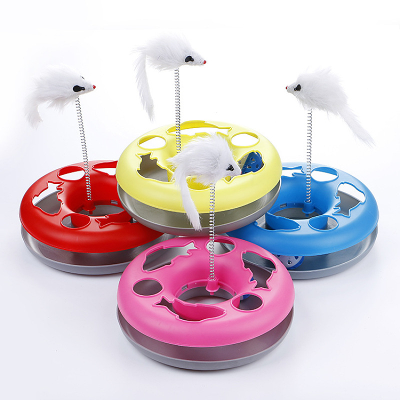 Manufacturer wholesale multi colors pp round cat turntable toy with bird