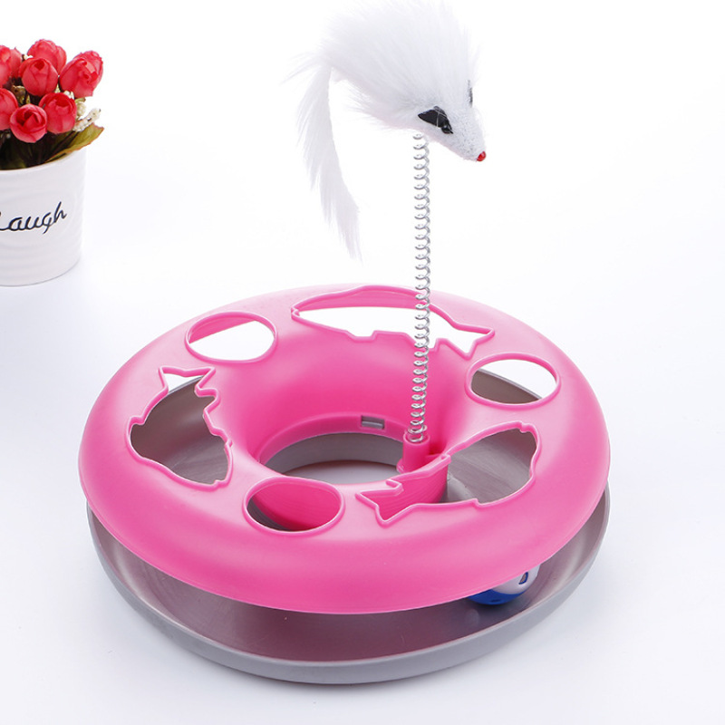 Manufacturer wholesale multi colors pp round cat turntable toy with bird