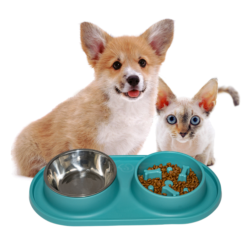 Manufacturer wholesale detachable slow feeder dog two bowls green blue orange yellow