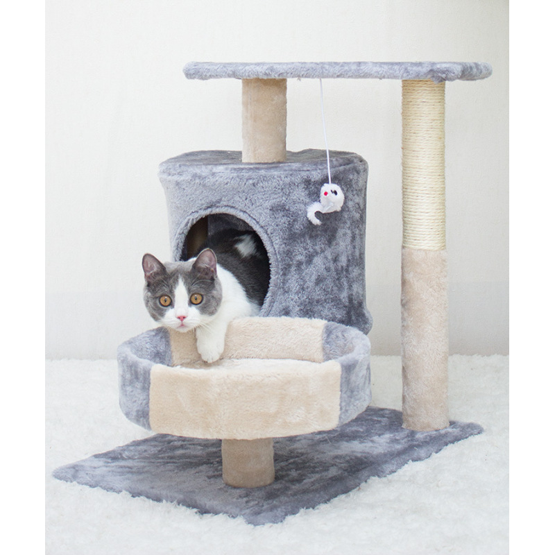 Manufacturer wholesale grey pink sisal short plush cat scratcher house