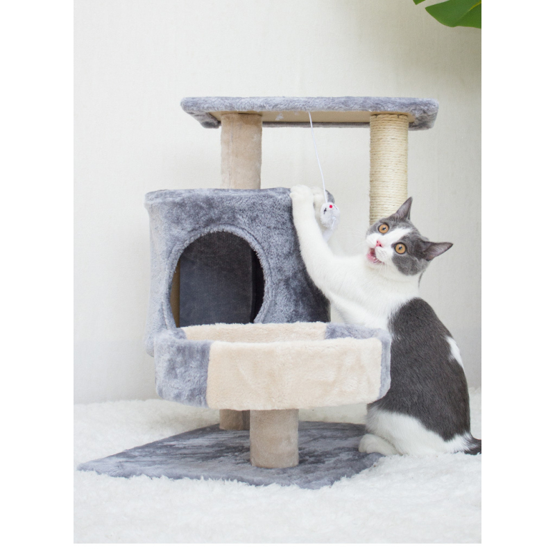 Manufacturer wholesale grey pink sisal short plush cat scratcher house