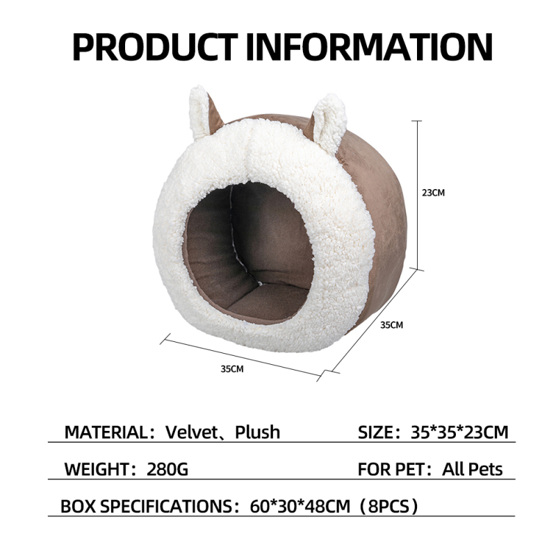 Manufacturer Wholesale Custom Logo Brown Warm Cat Bed Cave