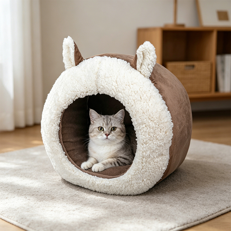 Manufacturer Wholesale Custom Logo Brown Warm Cat Bed Cave