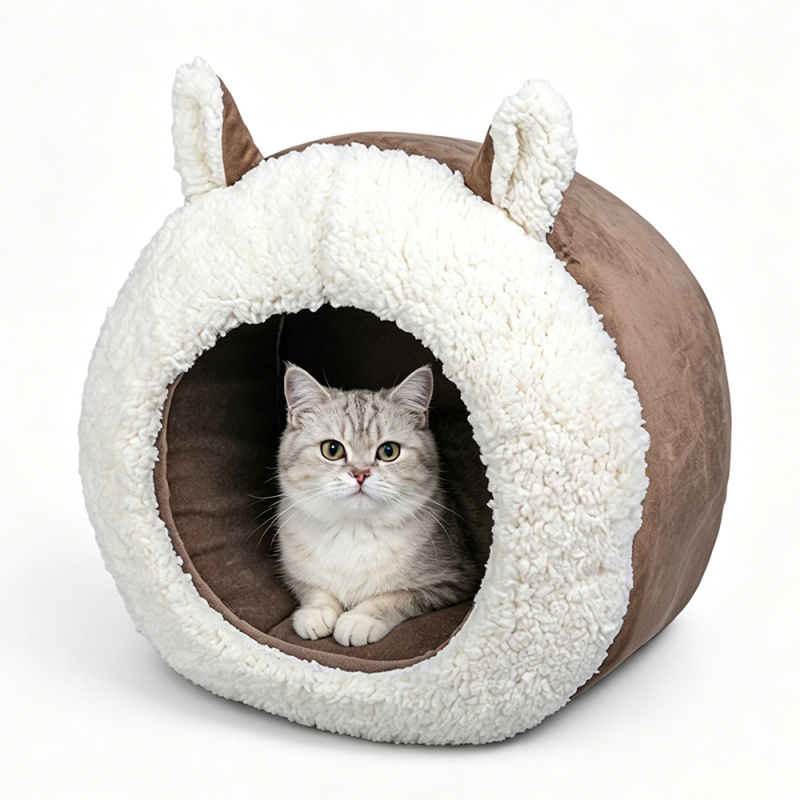 Manufacturer Wholesale Custom Logo Brown Warm Cat Bed Cave
