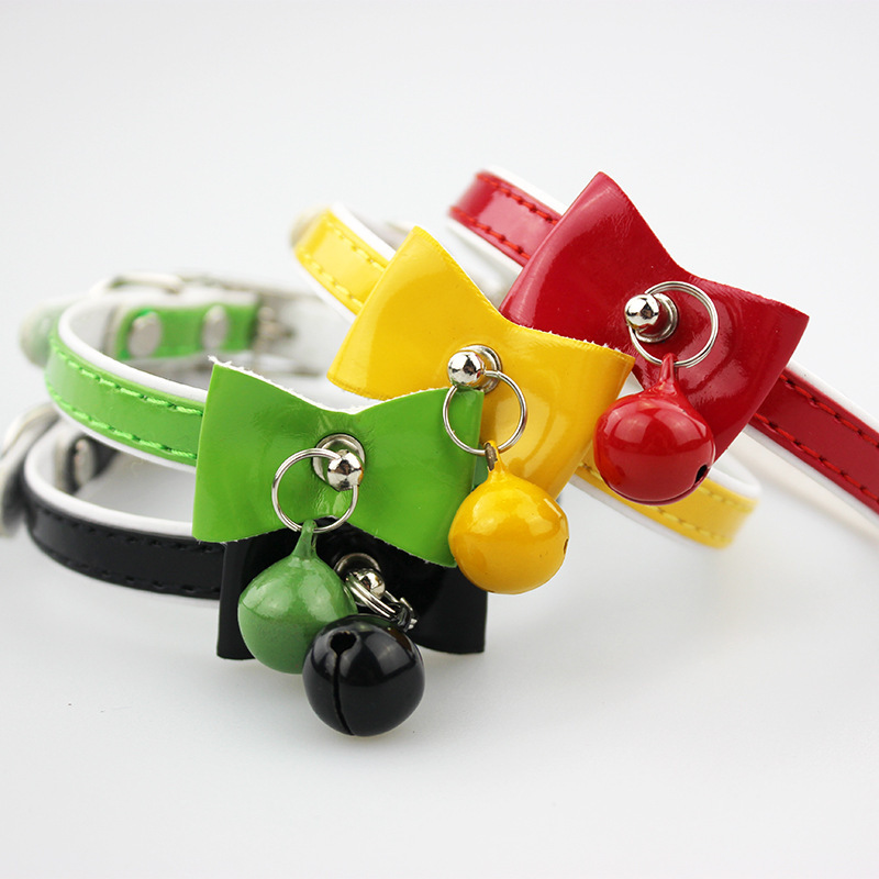 Manufacturer wholesale PU leather cat collar with bell bowknot