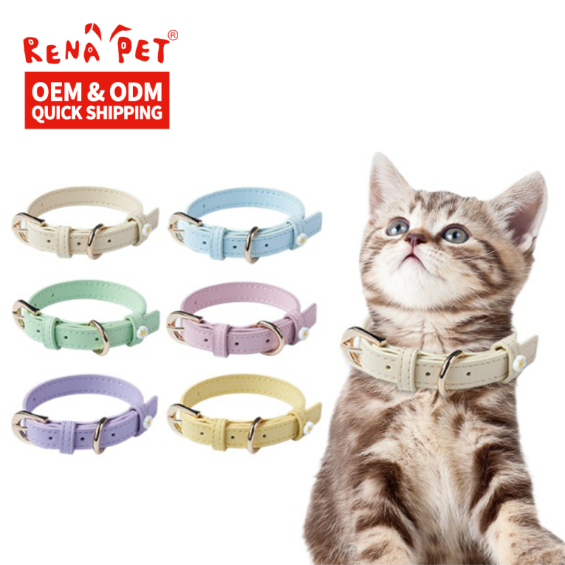 Wholesale Multi-colors Adjustable PU Cat Leather Collar
