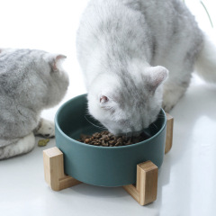 Manufacturer wholesale multi colors ceramic pet cat dog bowl with wooden frame