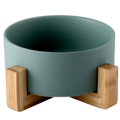 Manufacturer wholesale multi colors ceramic pet cat dog bowl with wooden frame