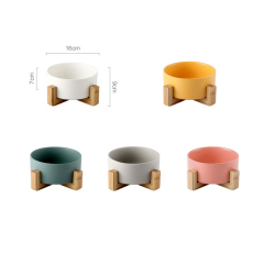 Manufacturer wholesale multi colors ceramic pet cat dog bowl with wooden frame