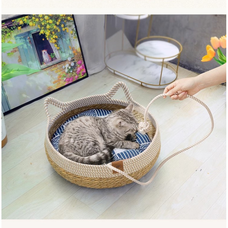 Wholesale Cooling Summer Rattan Cat Straw Weaving Bed