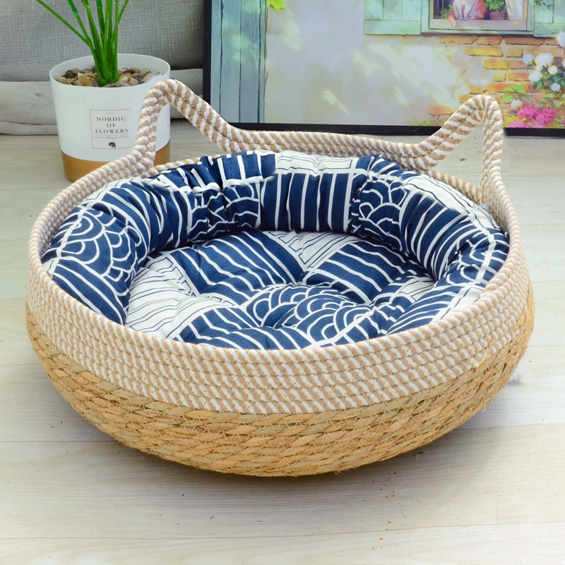 Wholesale Cooling Summer Rattan Cat Straw Weaving Bed