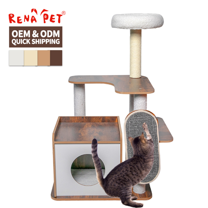 Manufacturer Wholesale Pet Product Wood Sisal Cat Tree House