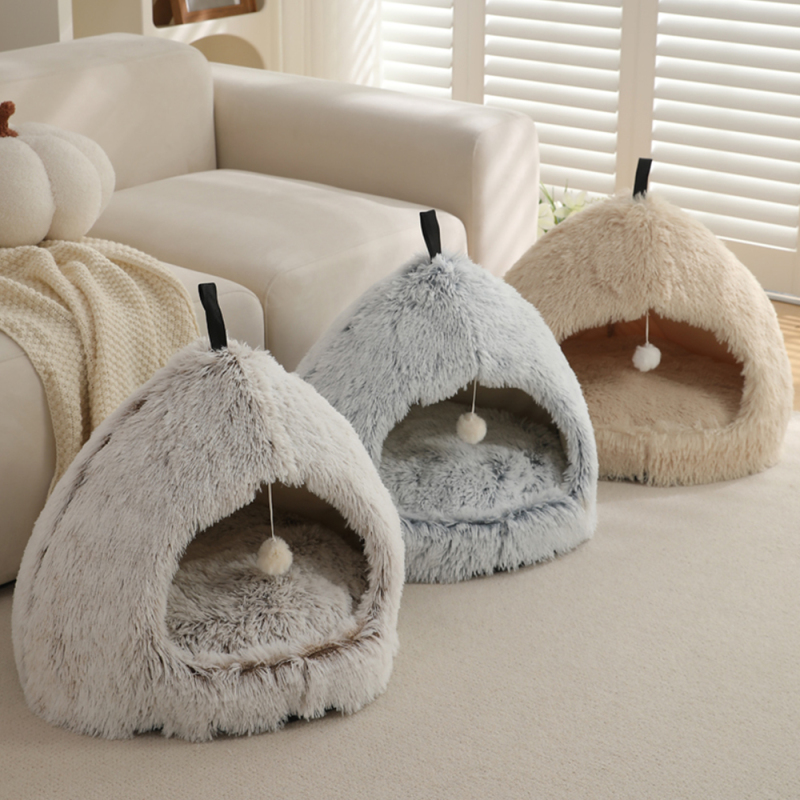 Manufacturer Wholesale Custom logo Pet Product Supplier Plush Dog Cat Cave Bed