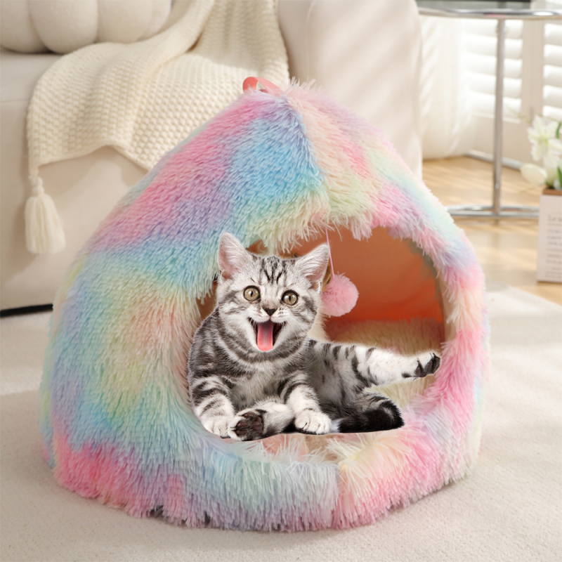 Manufacturer Wholesale Custom logo Pet Product Supplier Plush Dog Cat Cave Bed