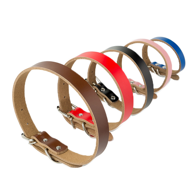 high quality round soft leather dog pet collars