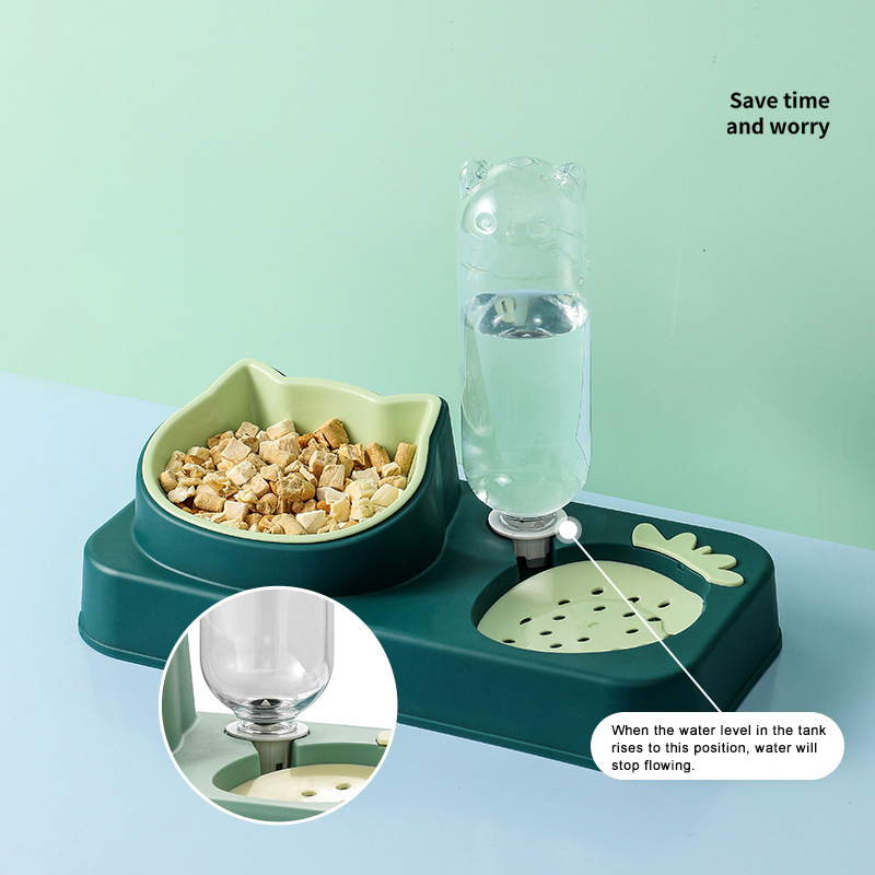Manufacturer wholesale pet product plastic dog bowl with water bottle dispenser