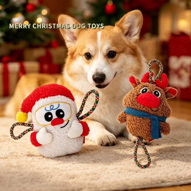 Wholesale Custom Logo Chew Rope Squeaky Plush Dog Toys Christmas