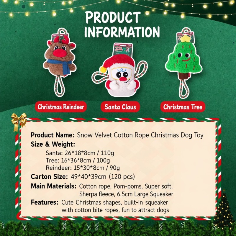 Wholesale Custom Logo Chew Rope Squeaky Plush Dog Toys Christmas