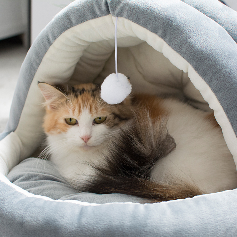 Manufacturer wholesale warm plush soft pp cotton cat yurt folding house bed