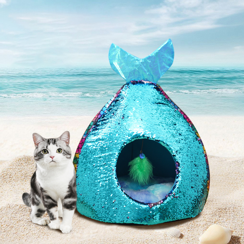 Manufacturer wholesale  colorful mermaid design winter warm cat tent bed