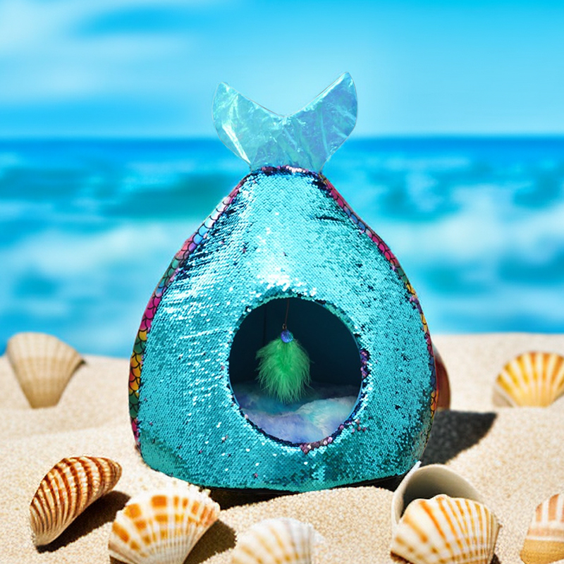 Manufacturer wholesale  colorful mermaid design winter warm cat tent bed