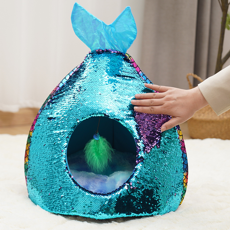 Manufacturer wholesale  colorful mermaid design winter warm cat tent bed