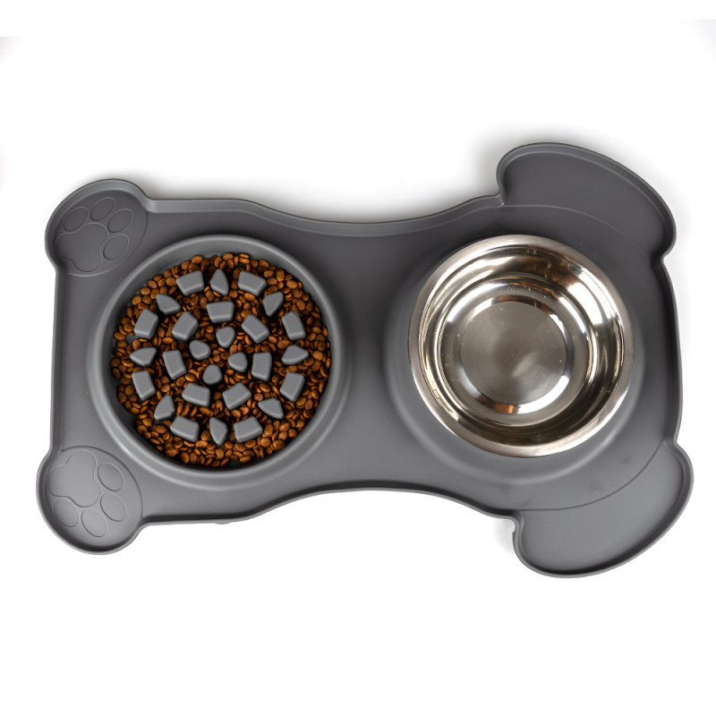 Manufacturer wholesale detachable slow feeder dog two bowls with mat