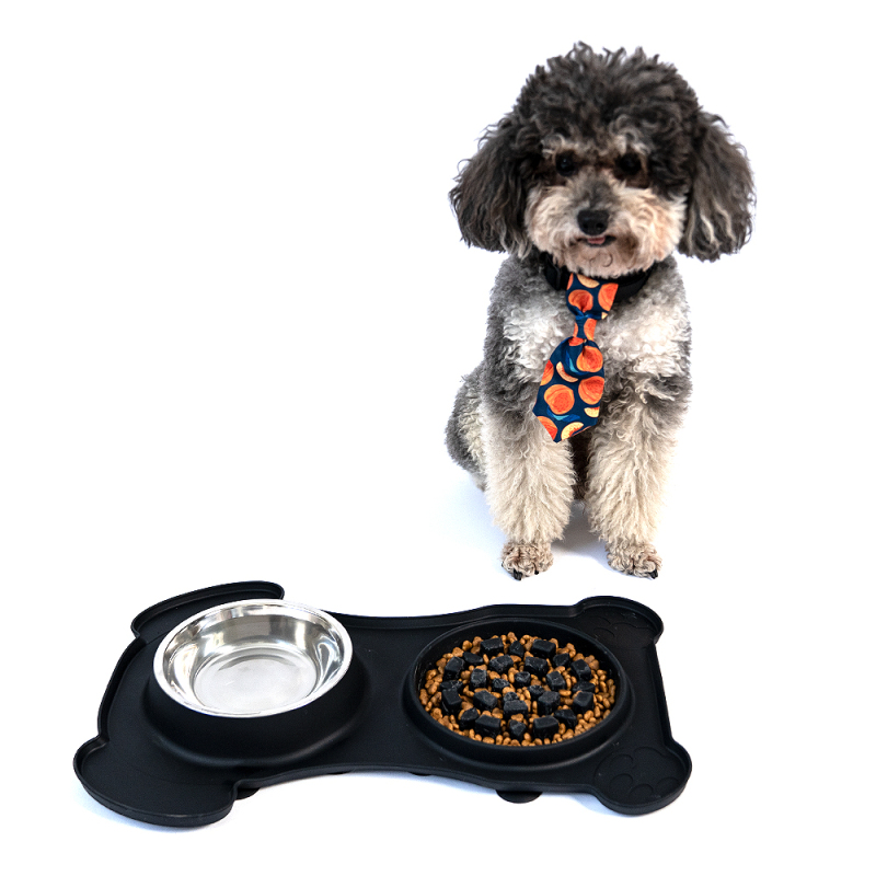 Manufacturer wholesale detachable slow feeder dog two bowls with mat