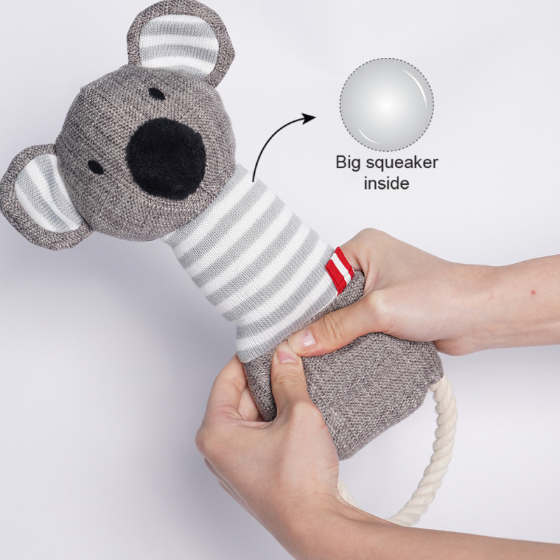 Manufacturer Wholesale Custom Logo Grey Chew Rope Squeaky Plush Dog Toys
