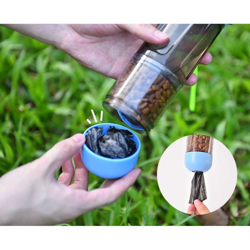 Manufacturer wholesale foldable dog water bottle with poop bag food storage