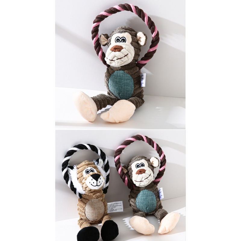 Manufacturer wholesale squeaky dog plush rope toys monkey lion elephant