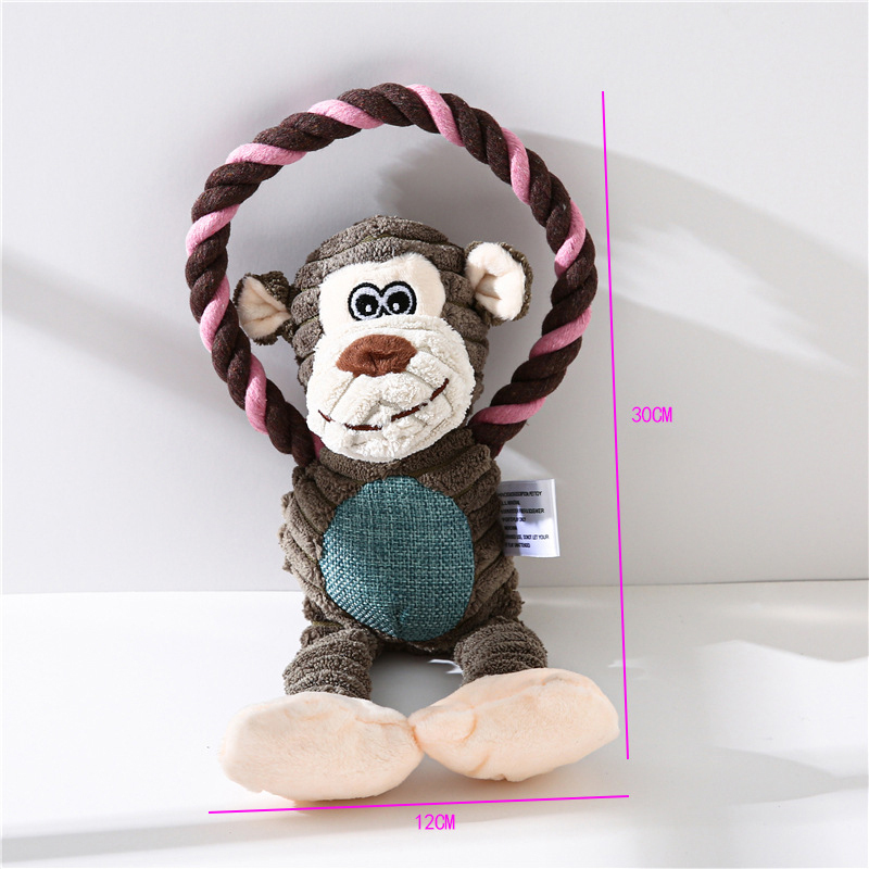 Manufacturer wholesale squeaky dog plush rope toys monkey lion elephant