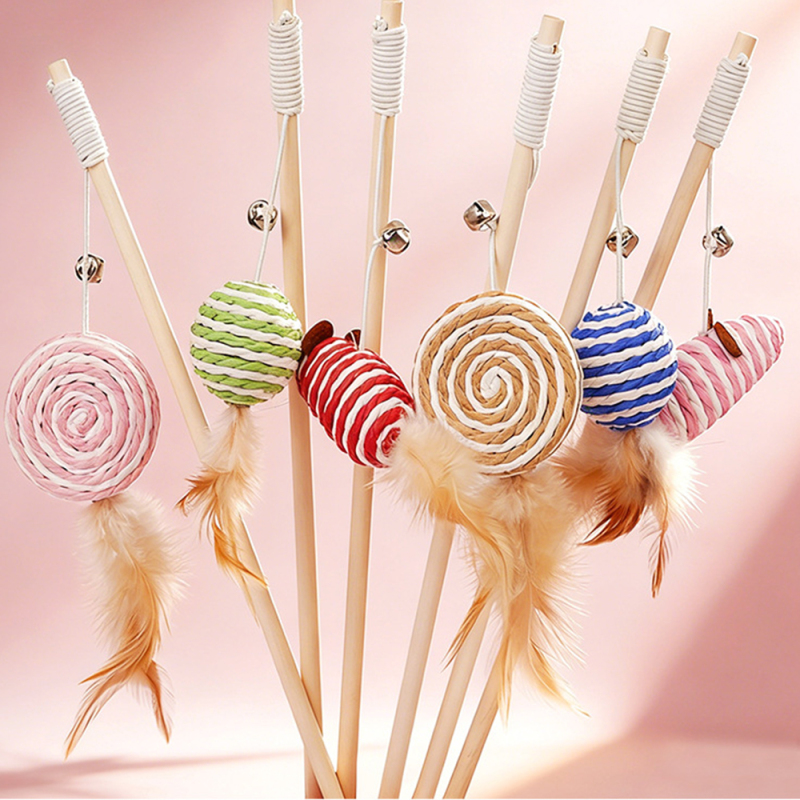 Wholesale Scratcher Ball Feather Stick Cat Teaser
