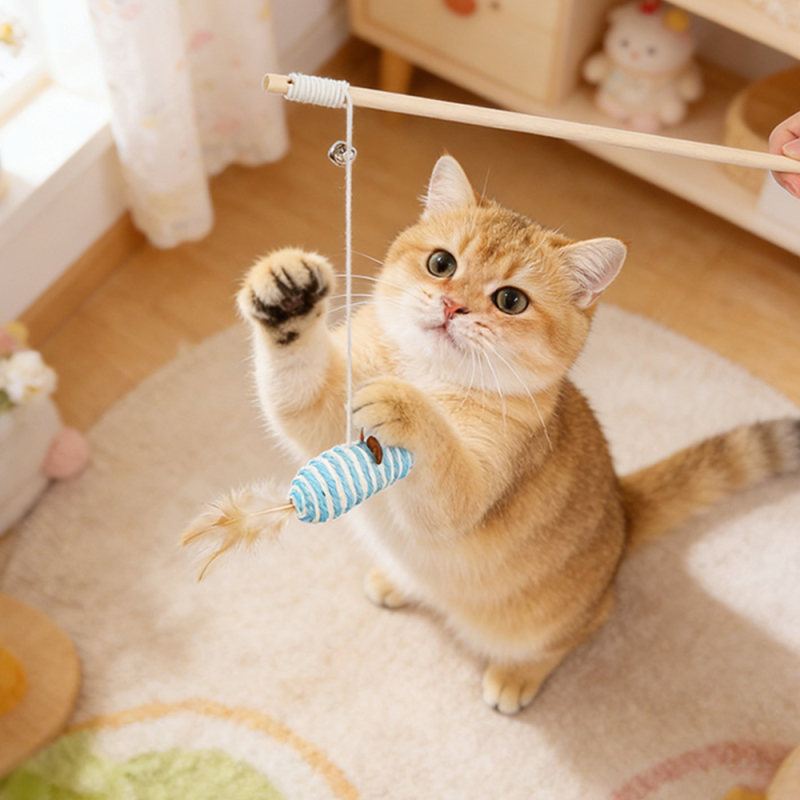 Wholesale Scratcher Ball Feather Stick Cat Teaser
