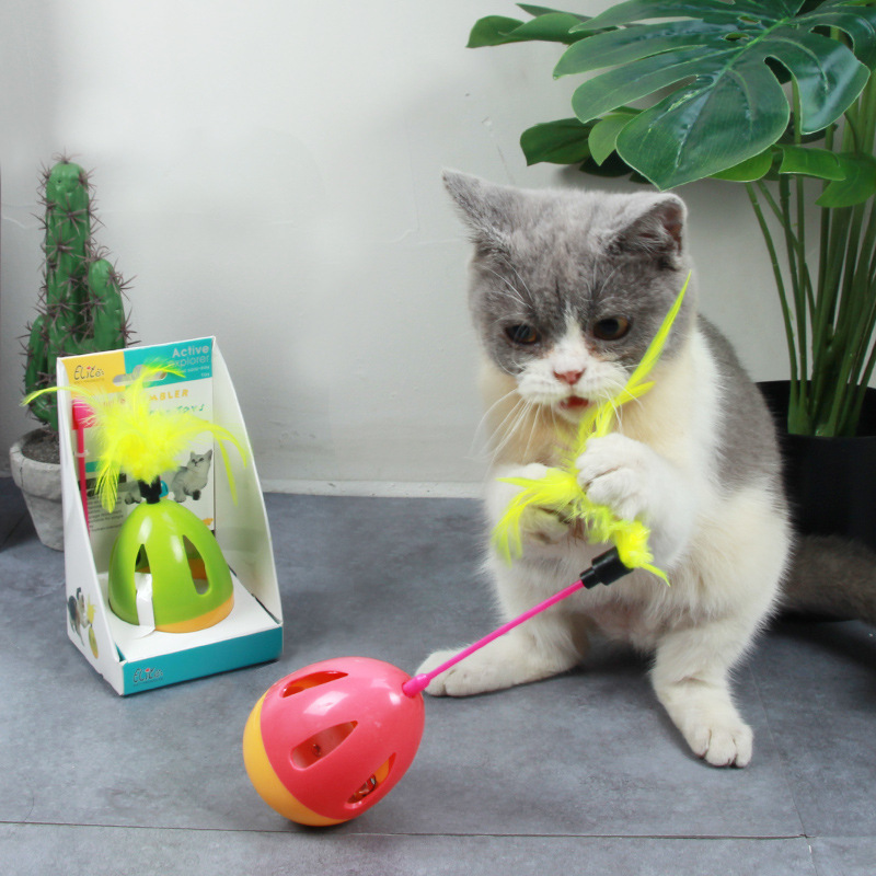 feather plastic tumbler sound cheap cat toy pink green