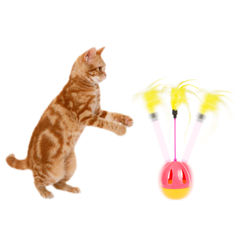 feather plastic tumbler sound cheap cat toy pink green