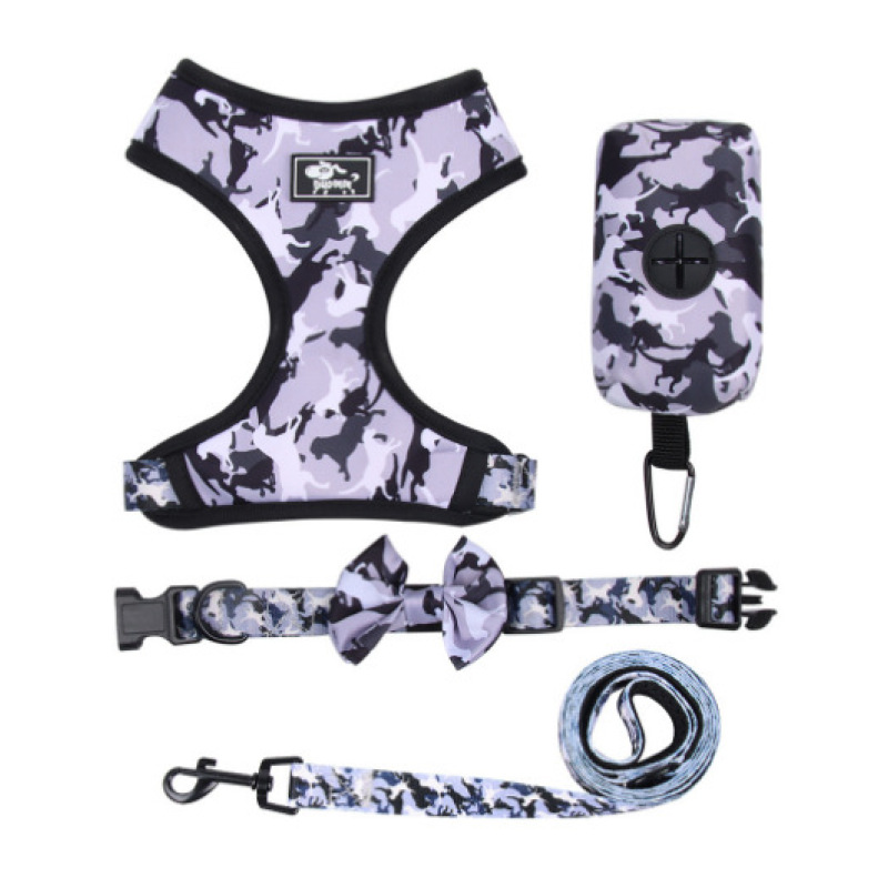 Wholesale Camouflage Dog Accessories Collar Leash Harness Poop Bag Dispenser Set