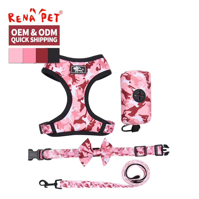 Wholesale Camouflage Dog Accessories Collar Leash Harness Poop Bag Dispenser Set