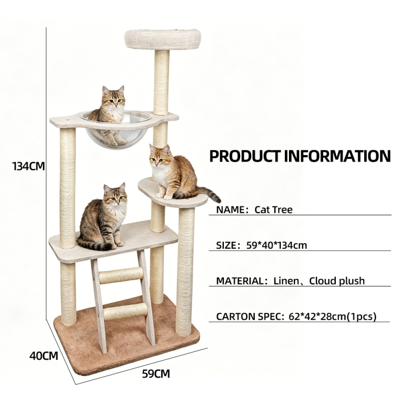 Manufacturer Wholesale Beige Sisal Castle Cat Tree Natural